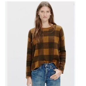 Madewell Women’s XS Inkcheck Plaid Brown Black Preppy Alpaca Wool Sweater